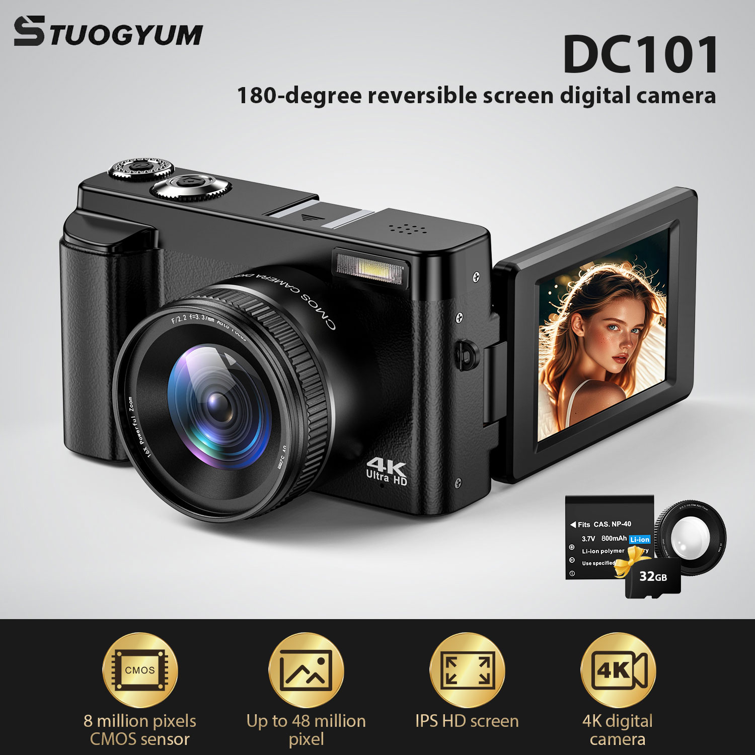 STUOGYUM 4K Vlogging Camera, f - Beauty Makeup Camera recensione e prezzo